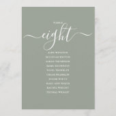 Sage Green Script Table Number 8 Seating Chart 招待状 (裏面)