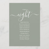 Sage Green Script Table Number 8 Seating Chart 招待状 (正面)