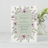 Sage Green Serene Wildflower Wedding 招待状 (スタンド正面)