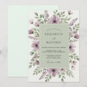 Sage Green Serene Wildflower Wedding 招待状 (正面/裏面)