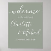 Sage Green Signature Scriptの結婚Welcome Sign ポスター (正面)