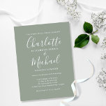 Sage Green Signature Script 結婚's インビテーションポストカード<br><div class="desc">シグネチャースタイル名を使用しエレガントて、このセージ緑の結婚式招待状ハガキパーソナライズされたは、シックなレタリングであなたの情報と一緒に行うことができる。Thisisnomeによる設計©</div>