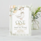  Sage Green Silly Goose 1st Birthday  招待状 (スタンド正面)
