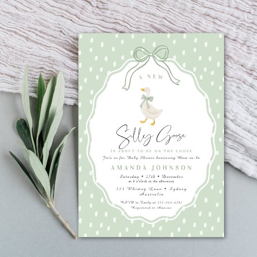 Sage Green Silly Goose Coquette Baby Shower 招待状