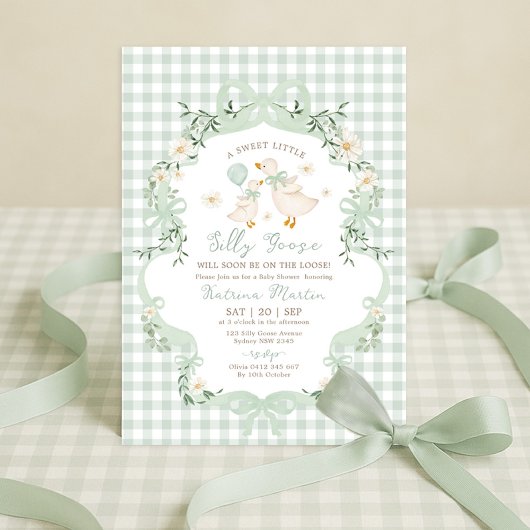Sage Green Silly Goose Gender Neutral Baby Shower 招待状