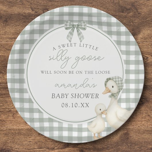 Sage Green Silly Goose Storybook Baby Shower ペーパープレート