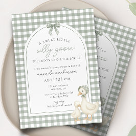 Sage Green Silly Goose Storybook Baby Shower 招待状