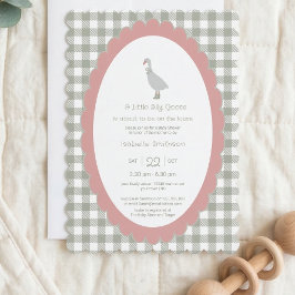 Sage Green Silly Little Goose Baby Shower QR Code  招待状