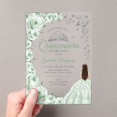 Sage Green Silver Floral Quinceanera アクリル招待状 (インサイチュ (ポータブル))