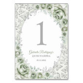 Sage Green Silver Floral Quinceanera テーブルナンバー (裏面)