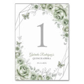 Sage Green Silver Floral Quinceanera テーブルナンバー (裏面)