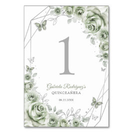 Sage Green Silver Floral Quinceanera テーブルナンバー