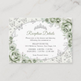 Sage Green Silver Quinceanera Reception Details エンクロージャーカード