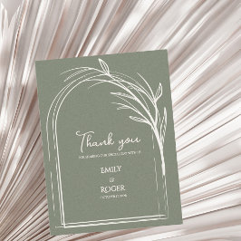 Sage Green Simple Arch Botanical Wedding Thank You ポストカード