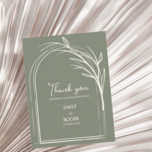 Sage Green Simple Arch Botanical Wedding Thank You ポストカード