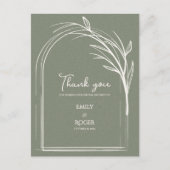 Sage Green Simple Arch Botanical Wedding Thank You ポストカード (正面)