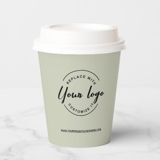 Sage Green Simple business logo Modern Custom  紙コップ (正面)
