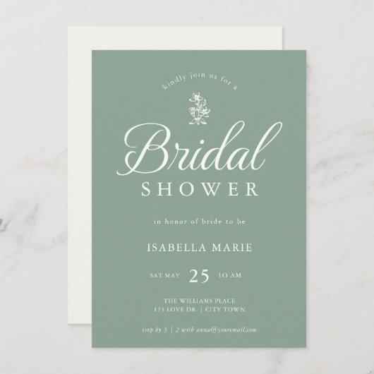 Sage Green Simple Minimal Bridal Shower Invitation 招待状 (正面/裏面)