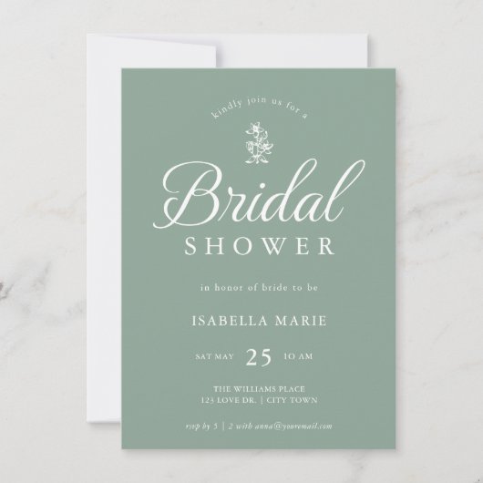 Sage Green Simple Minimal Bridal Shower Invitation 招待状 (正面)