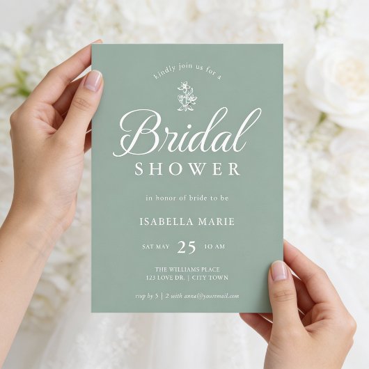 Sage Green Simple Minimal Bridal Shower Invitation 招待状