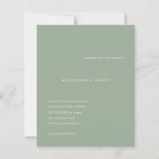 Sage Green Simple Modern Budget Wedding Invitation (正面)