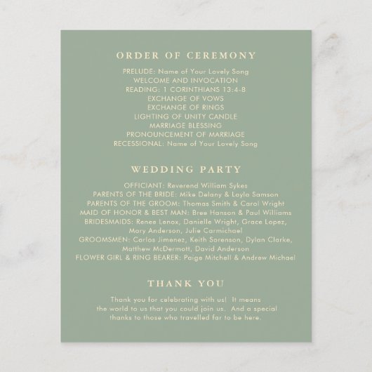 Sage Green Simple Modern Budget Wedding Program チラシ (裏面)