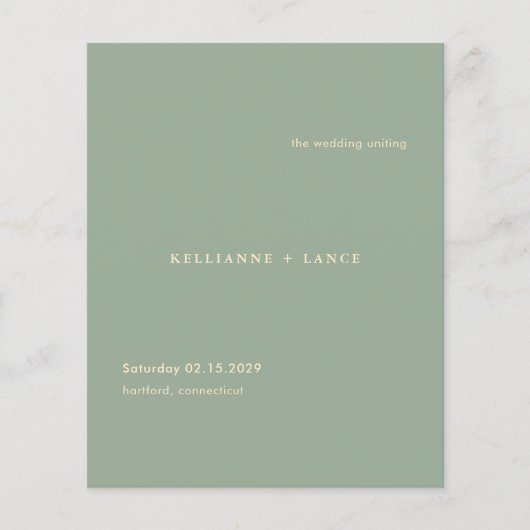 Sage Green Simple Modern Budget Wedding Program チラシ (正面)