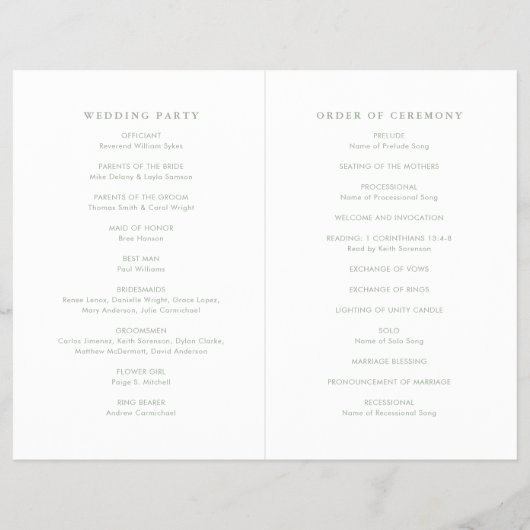 Sage Green Simple Modern Budget Wedding Program チラシ (裏面)