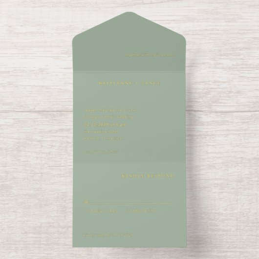 Sage Green Simple Modern Wedding オールインワン招待状 (内側)