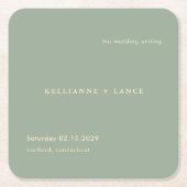 Sage Green Simple Modern Wedding スクエアペーパーコースター (正面)