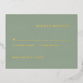 Sage Green Simple Modern Wedding Foil RSVP Card 箔招待状ポストカード