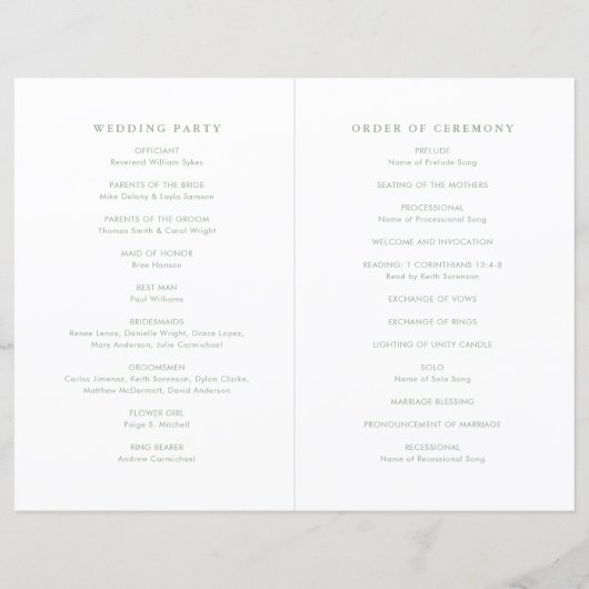 Sage Green Simple Modern Wedding Program (裏面)