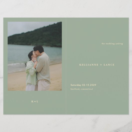 Sage Green Simple Modern Wedding Program (正面)