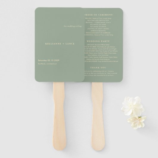Sage Green Simple Modern Wedding Program ハンドファン (正面&裏面)