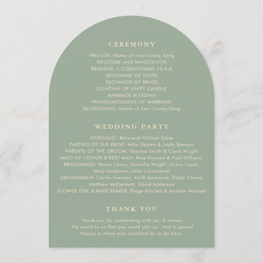 Sage Green Simple Modern Wedding Program 招待状 (裏面)