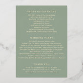 Sage Green Simple Modern Wedding Program 箔招待状 (裏面)