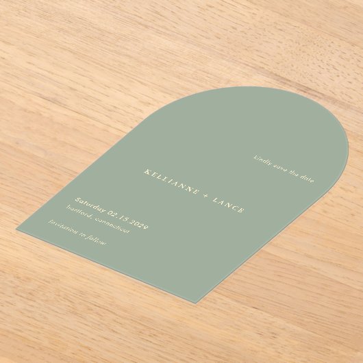 Sage Green Simple Modern Wedding Save the Date アクリル招待状 (レイダウン)