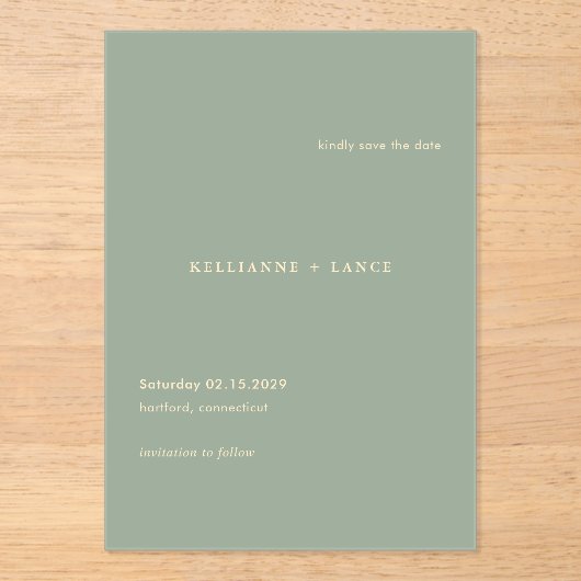 Sage Green Simple Modern Wedding Save the Date アクリル招待状 (正面)