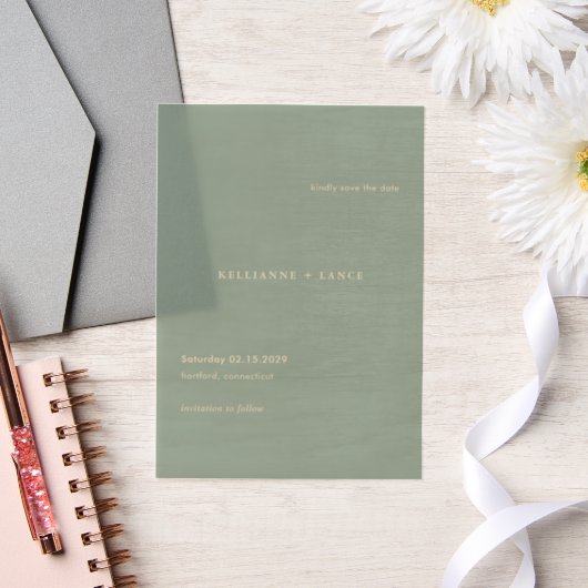 Sage Green Simple Modern Wedding Save the Date ベラム紙招待状 (ウェディング)