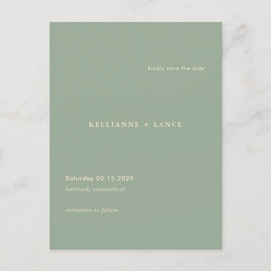 Sage Green Simple Modern Wedding Save the Date ポストカード (正面)