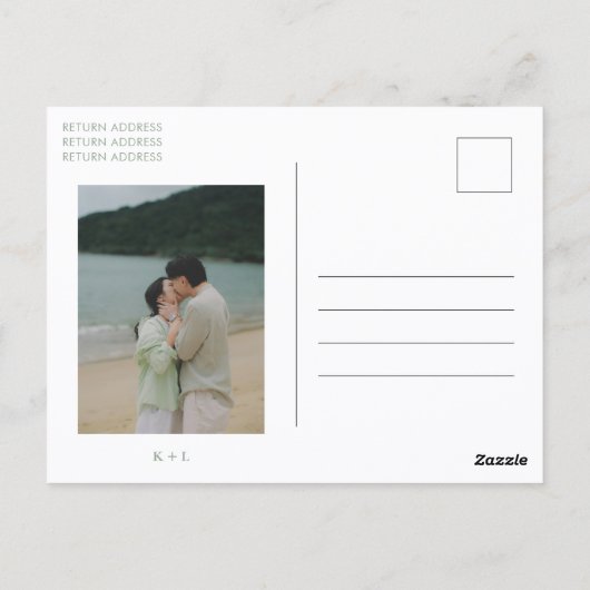 Sage Green Simple Modern Wedding Save the Date ポストカード (裏面)