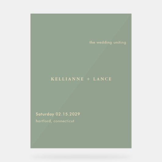 Sage Green Simple Modern Wedding Welcome アクリルサイン (正面)