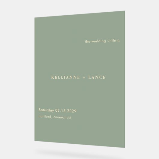 Sage Green Simple Modern Wedding Welcome アクリルサイン (傾斜)