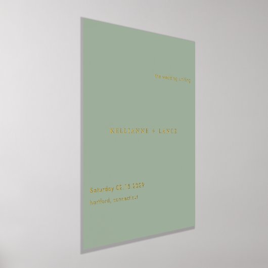 Sage Green Simple Modern Wedding Welcome Sign 箔ポスター (レイダウン)