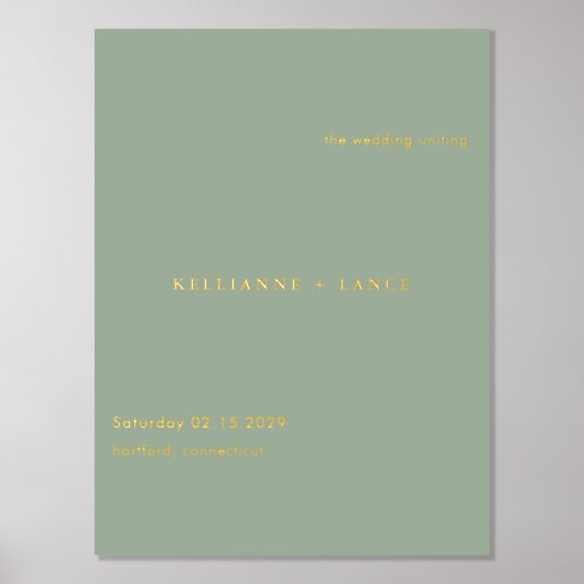 Sage Green Simple Modern Wedding Welcome Sign 箔ポスター (正面)