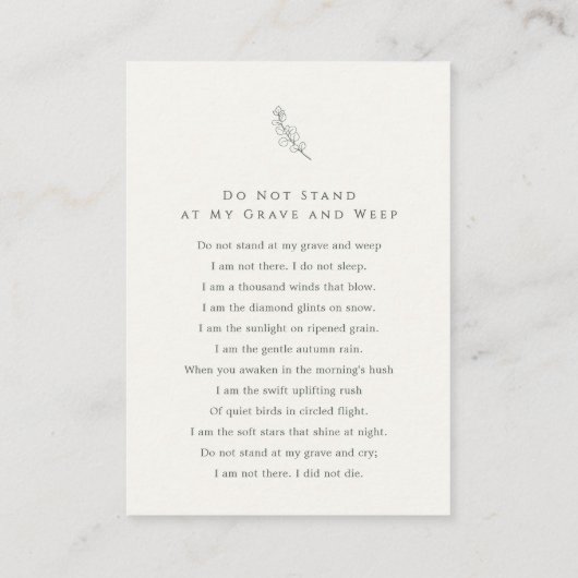 Sage Green Simple Photo Funeral Poem Prayer Card 名刺 (裏面)