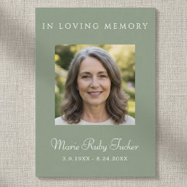 Sage Green Simple Photo Funeral Poem Prayer Card 名刺