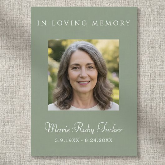 Sage Green Simple Photo Funeral Poem Prayer Card 名刺