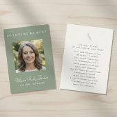 Sage Green Simple Photo Funeral Poem Prayer Card 名刺