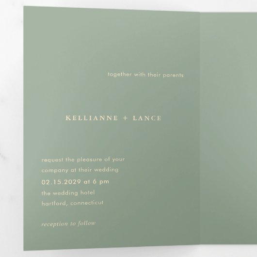 Sage Green Simple Photo QR Code Modern Wedding 三つ折り招待状 (内部最初)